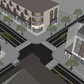 Urban Modern Commercial Complex Architecture With Surrounding Streets And Green Trees