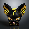 Black Cat Character With Yellow Striped Ears and Coiled Snake On Head