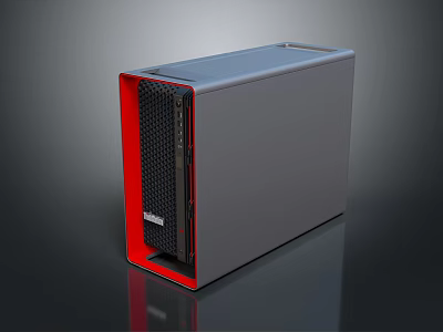 Modern PC Tower Case with Gray Body Red Accent and Front Grille Panel 3d model