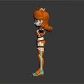 3D Orange Haired Character With Crown Mechanical Arms And Futuristic Outfit