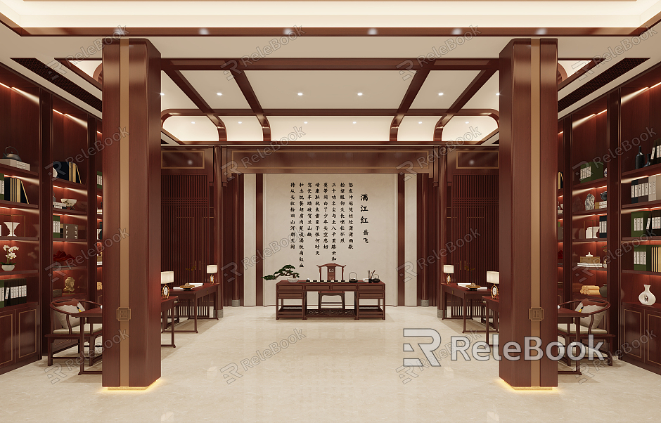 New Chinese Style Painting and Calligraphy Room Study model