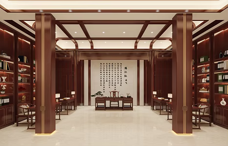 New Chinese Style Painting and Calligraphy Room Study 3d model