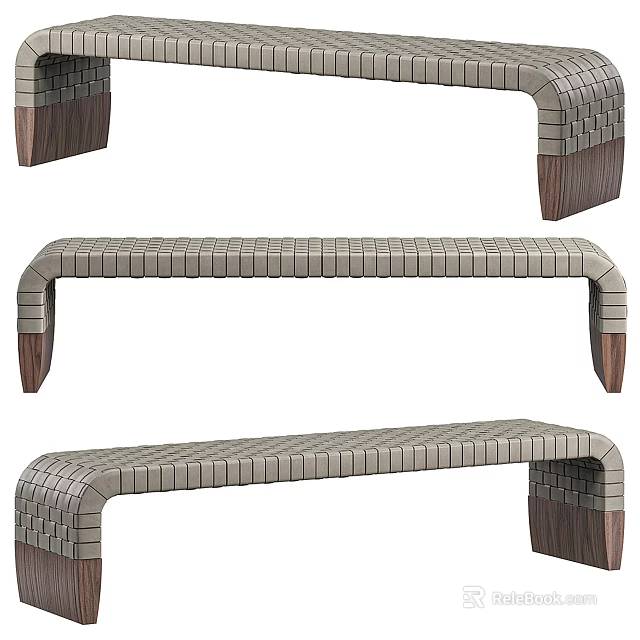Modern Woven Texture Stools With Wooden Legs And Curved Design 3d model 