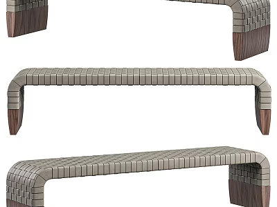 Modern Woven Texture Stools With Wooden Legs And Curved Design 3d model
