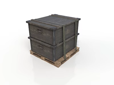 Vintage Wooden Storage Crates Stacked On Wooden Pallet For Home Use 3d model