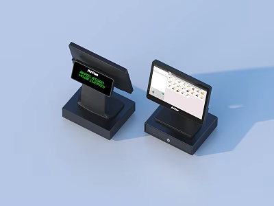 Two Modern POS Terminals With Touch Screen Display And Black Base 3d model