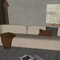 Beige Sofa with Brown Blanket Gray Cushion on Gray Rug Modern Art and Floor Lamp