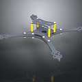Quadcopter Drone Frame With Gray Main Body And Yellow Support Pillars 3d model
