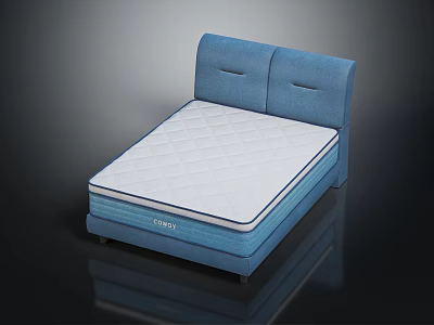 Modern Upholstered Bed Furniture With Blue Headboard And White Diamond Quilted Mattress 3d model