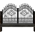 Elegant Iron Entrance Gates With Red Brick Pillars And White Stone Pavement