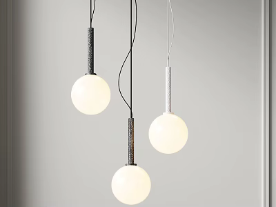 Three Modern Pendant Lights with Round Globe Shades and Metal Rods in Minimalist Interior 3d model