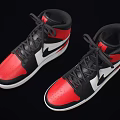 Stylish High Top Sneakers Red Black White Colorway With Red Sole And Nike Logo Design