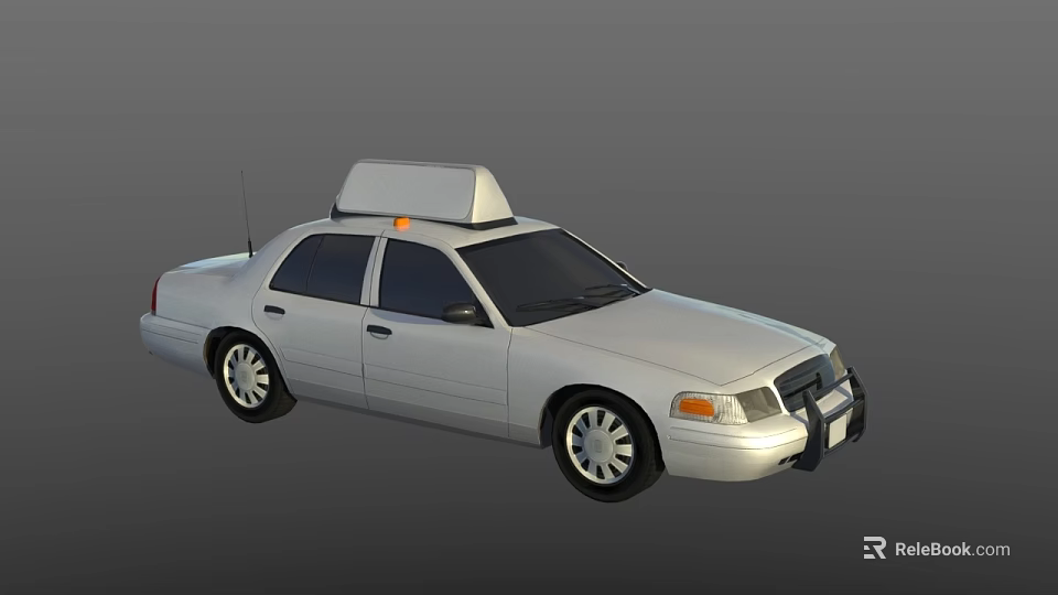 White Taxi Sedan With Roof Light And Front Grille Design 3d model 