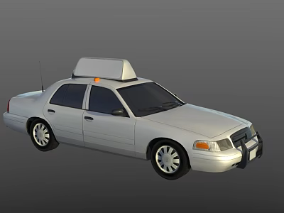 White Taxi Sedan With Roof Light And Front Grille Design 3d model