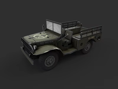 Vintage Olive Green Military Truck With Open Cargo Bed And Front Emblem 3d model