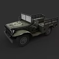 Vintage Olive Green Military Truck With Open Cargo Bed And Front Emblem