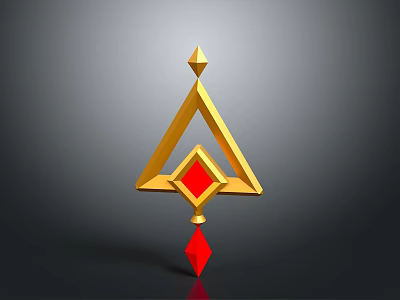 Fashionable Clothing Accessory with Golden Triangular Frame and Red Diamond Pendant 3d model