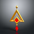 Fashionable Clothing Accessory with Golden Triangular Frame and Red Diamond Pendant