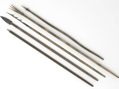 Ancient Historical Spears Featuring Metal Spearheads And Wooden Shafts For Hunting 3d model