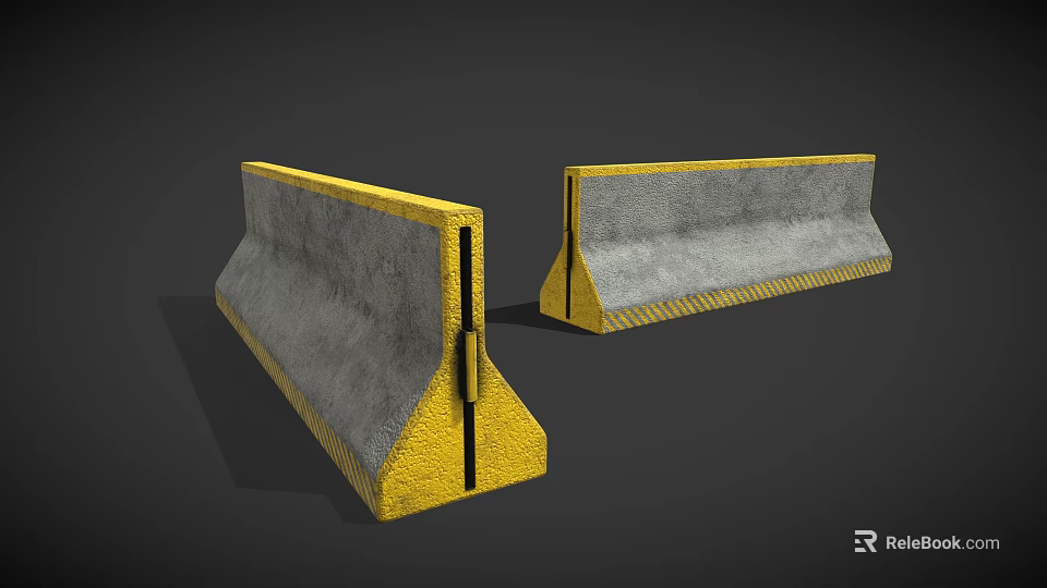 Concrete Road Barriers with Yellow Edges and Gray Surface for Traffic Safety 3d model 