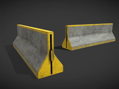 Concrete Road Barriers with Yellow Edges and Gray Surface for Traffic Safety 3d model