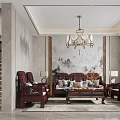 Modern Duplex Living Room Interior With Marble Wall And Wood Decor