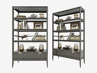 Modern Open Shelf Bookshelf Displaying Books Picture Frames And Decorative Ornaments 3d model