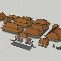 Ancient Chinese Architectural Complex With Curved Roofs And Courtyard Layout 3d model