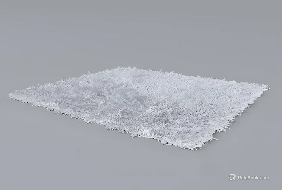 White Plush Square Rug With Soft Fringed Edges For Living Room Decor 3d model 