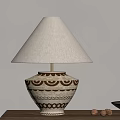 Ceramic Table Lamp With Beige Shade Geometric Pattern Base Near Walnuts Black Bowl 3d model