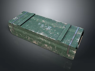 Worn Green Wooden Box With Metal Straps And Number 25 8 For Daily Use 3d model