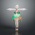 Game And Movie Character With White Short Hair Green White Dress And Flower Decorations