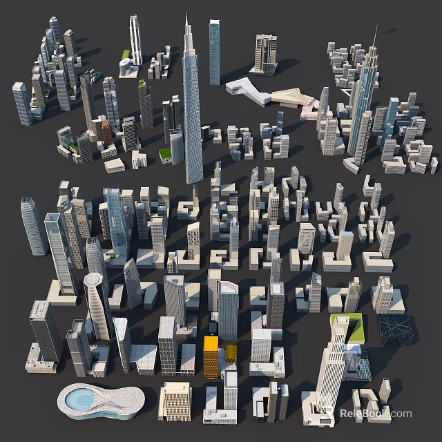 Detailed Modern Urban Architectural 3D Building Models With Skyscrapers And Cityscape 3d model 