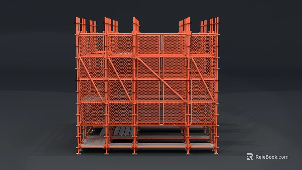 Industrial Equipment Multi Level Metal Scaffolding Structure With Safety Frames 3d model 