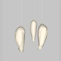 Three Modern Shell Shaped Pendant Lights With Warm Yellow Glow In Minimalist Interior 3d model