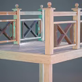 Wooden Platform Structure With Cross Design Railings And Support Legs 3d model