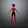 Cartoon Character With Blue Hair Red Ladybug Costume Black Pants And Red Shoes