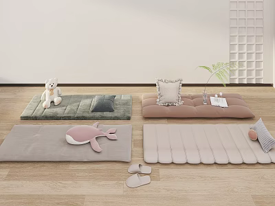 Cozy Home Living Items With Mats Pillows Stuffed Toys And Slippers 3d model