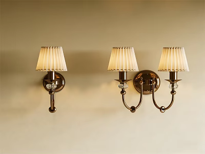 Wall Lamps With White Pleated Shades And Metal Base On Beige Wall 3d model