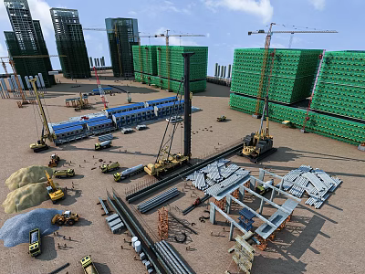 Modern construction site Residential construction site Tower crane protection net Sandy concrete 3d model