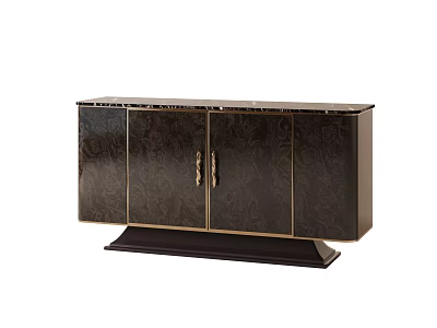 Black Glossy Console Cabinet With Floral Carvings And Gold Handles Sturdy Base 3d model