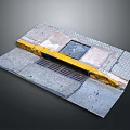 Urban Road Pavement Components With Yellow Curb Metal Grate Drainage And Concrete Slabs