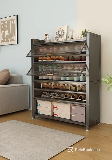 Stylish Large Capacity Multi Tier Flip Glass Door Shoe Cabinet For Home Efficient Shoe Storage 3d model 