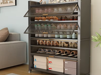 Stylish Large Capacity Multi Tier Flip Glass Door Shoe Cabinet For Home Efficient Shoe Storage 3d model