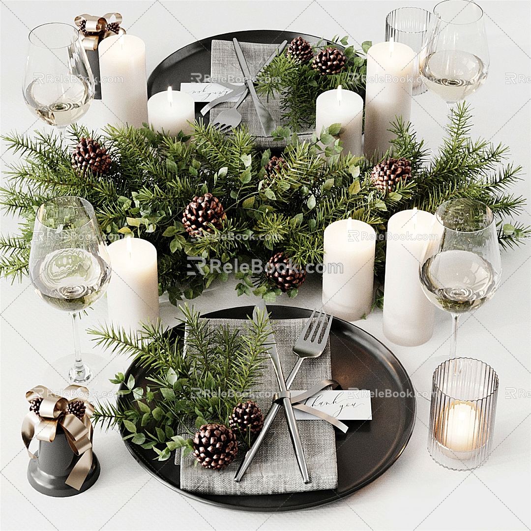 Modern Tableware Ornaments Combination Christmas Decoration Ornaments 3d model