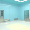 Medical Clean Room Interior With Light Blue Walls Metal Cabinets Door And White