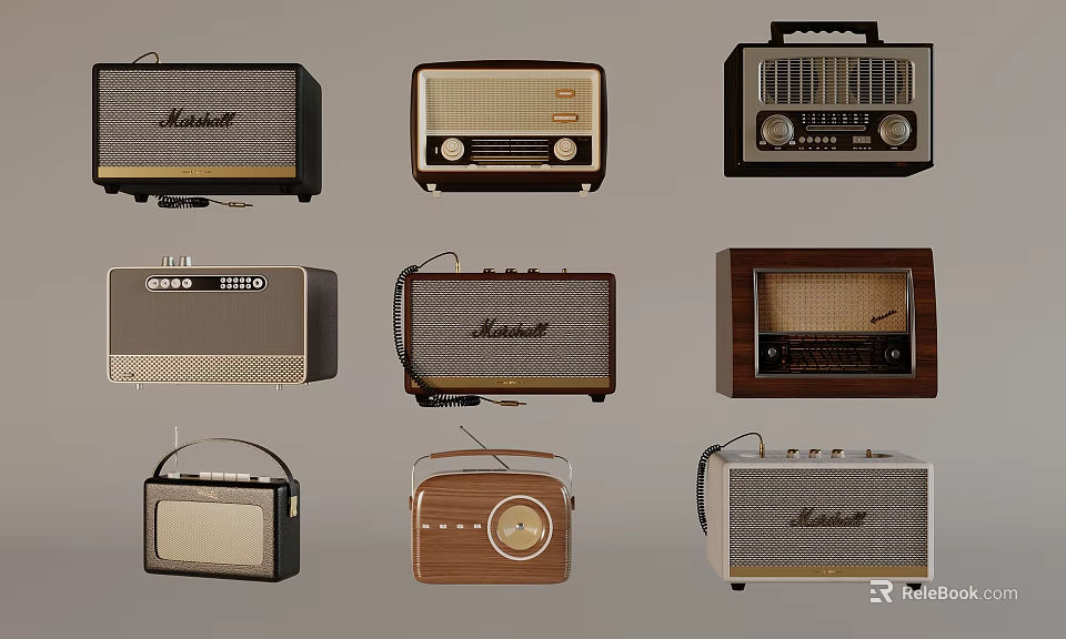Vintage Radio Speaker Collection Featuring Retro Design And Various Classic Styles 3d model 