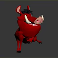 Cartoon Red Boar Character With White Tusks Black Mane And Smiling Expression