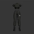 Stylish Cropped Gray T shirt With Gray Cargo Pants And Black Boots