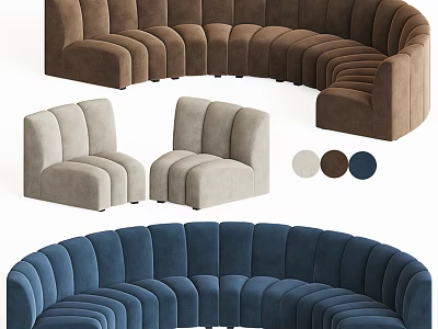 Modern Curved Sofa Set With Matching Armchairs And Brown Beige Blue Color Options 3d model